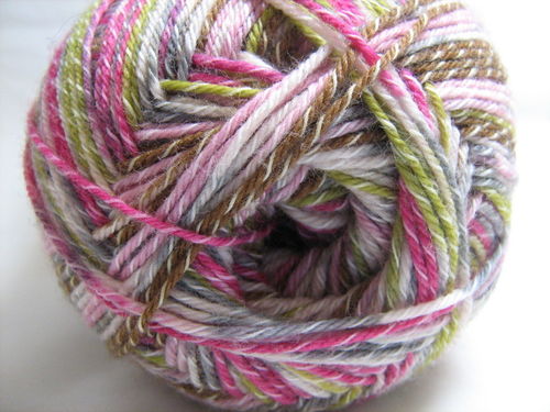 Lungauer Sockenwolle 4F. mit Baumwolle F.124 Natur-Olive-Pink